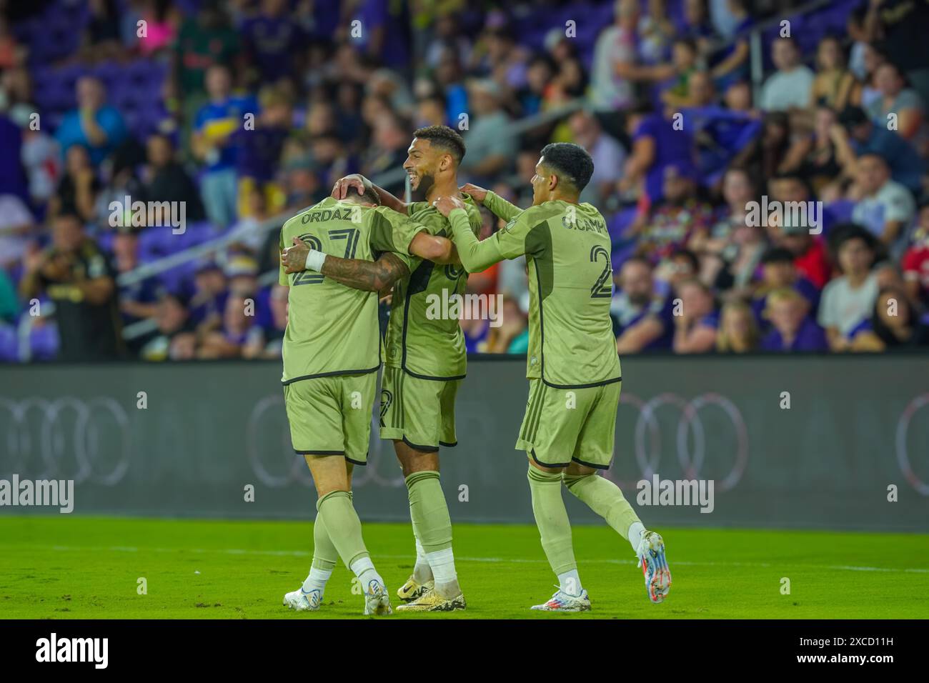 Orlando, Florida, USA, 15. Juni 2024, die Spieler VON LA Galaxy feiern im Inter&Co Stadium ein Tor gegen Orlando City SC. (Foto: Marty Jean-Louis/Alamy Live News Stockfoto