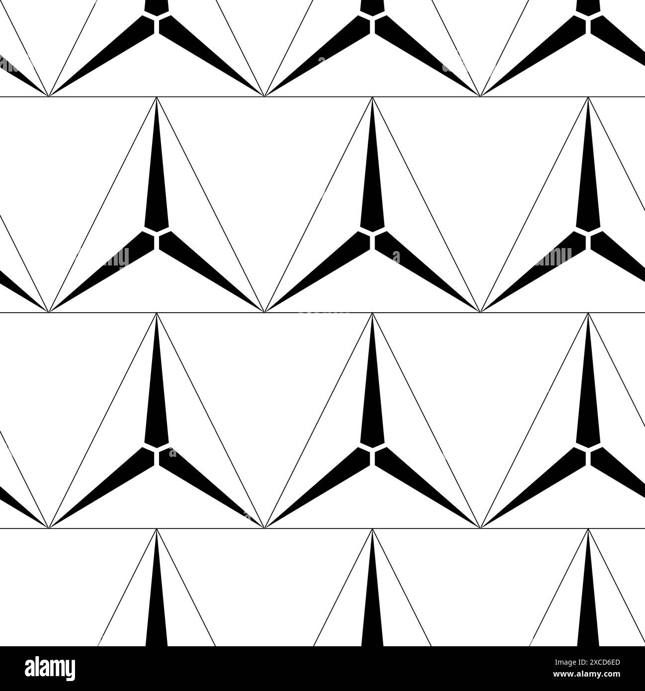 Abstraktes geometrisches Muster mit Dreieck auf weißem Hintergrund. Ein nahtloser Vektorhintergrund. Grafisches, modernes Muster. Weißes und schwarzes Muster. Stockfoto