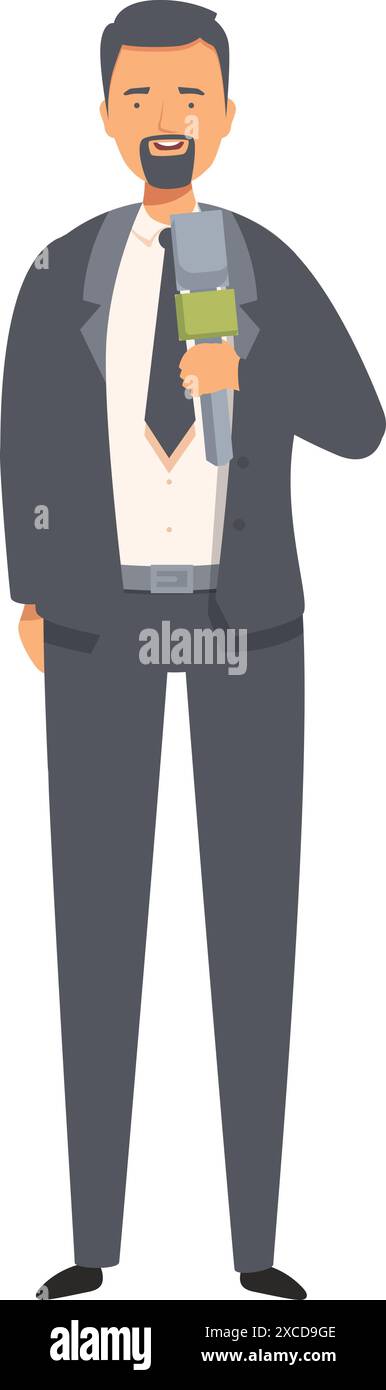 Journalist hält Mikrofon, macht tv-Reportagen, Interviews, tv-Nachrichtensender-Konzept Stock Vektor