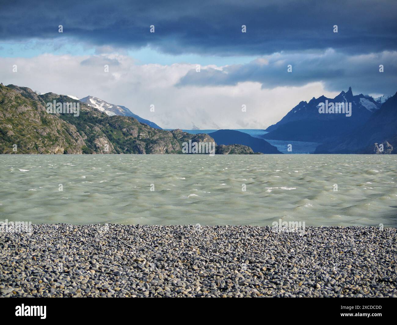 Lake Logo Grey im Nationalpark Torres del Paine im chilenischen Patagonien. Stockfoto