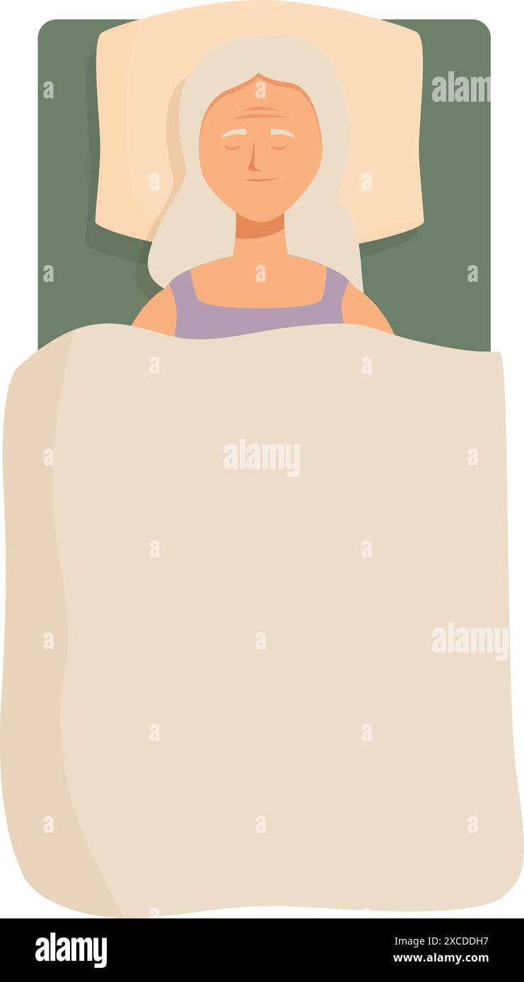 Die Seniorin schläft ruhig in ihrem Bett und genießt eine friedliche Nachtruhe Stock Vektor