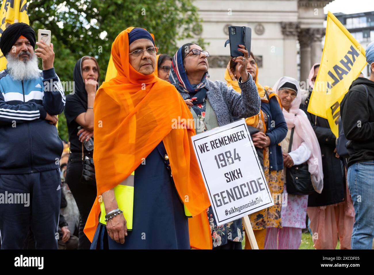 London, Großbritannien. 16. Juni 2024. Tausende von Sikhs marschieren zum 40. Jahrestag der Schlacht von Amritsar und des Angriffs der indischen Staatsarmee auf Sri Darbar Sahib Amritsar im Juni 1984. Anrede: Andrea Domeniconi/Alamy Live News Stockfoto