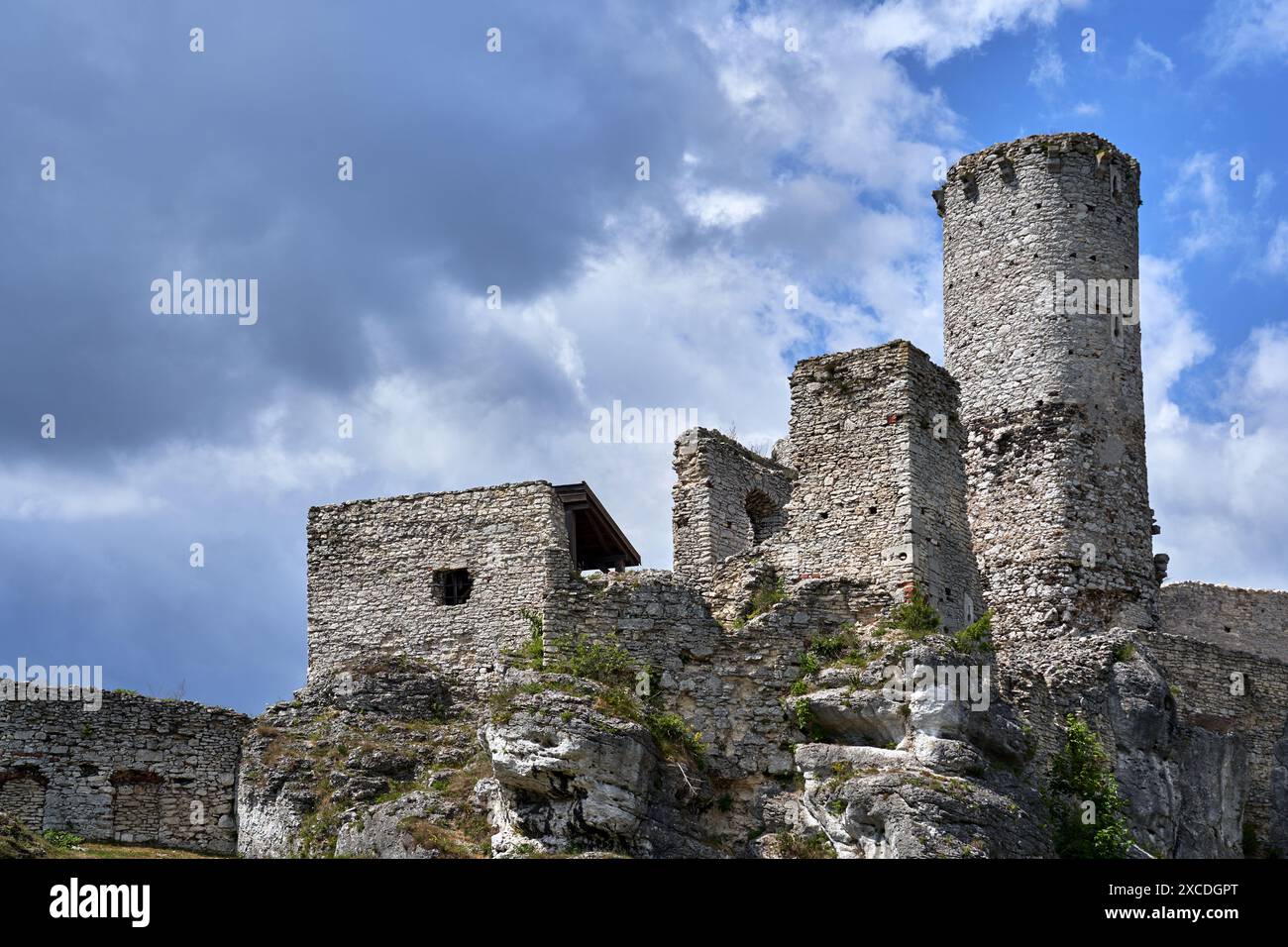 Fragment der Ruinen einer mittelalterlichen Burg in Ogrodzieniec, Polen Stockfoto