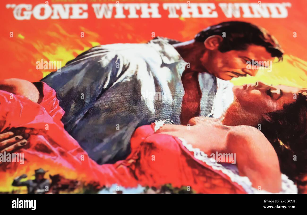 Viersen, Deutschland - 9. Mai. 2024: Filmplakat aus dem Film Gone With the Wind mit Clark Gable und Vivien Leigh aus dem Jahr 1939 Stockfoto
