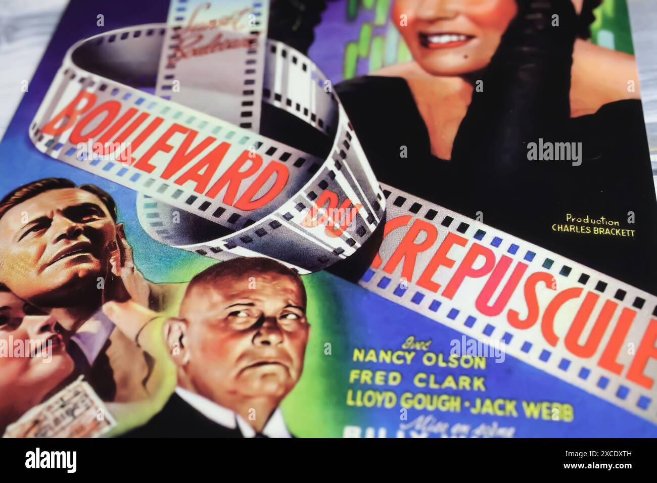 Viersen, Deutschland - 9. Mai. 2024: Kinofilm Noir Poster Detail aus dem Film Sunset Boulevard du crépuscule aus dem Jahr 1950 Stockfoto