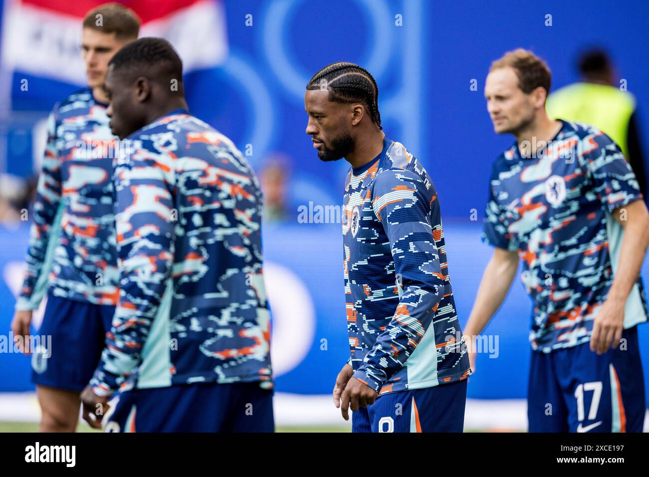 Hamburg, Deutschland. Juni 2024. Georginio Wijnaldum aus den Niederlanden bereitet sich vor dem Spiel der UEFA Euro 2024 in der Gruppe D zwischen Polen und den Niederlanden im Volksparkstadion in Hamburg auf. Stockfoto