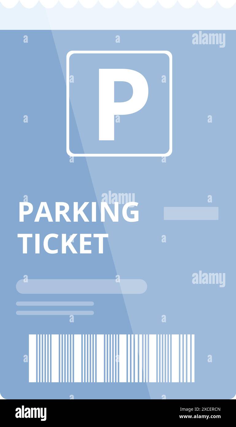 Blaues Parkticket mit Angabe der Zeit, die auf einem Parkplatz verbracht wurde, mit einem Barcode für die automatische Zahlung Stock Vektor