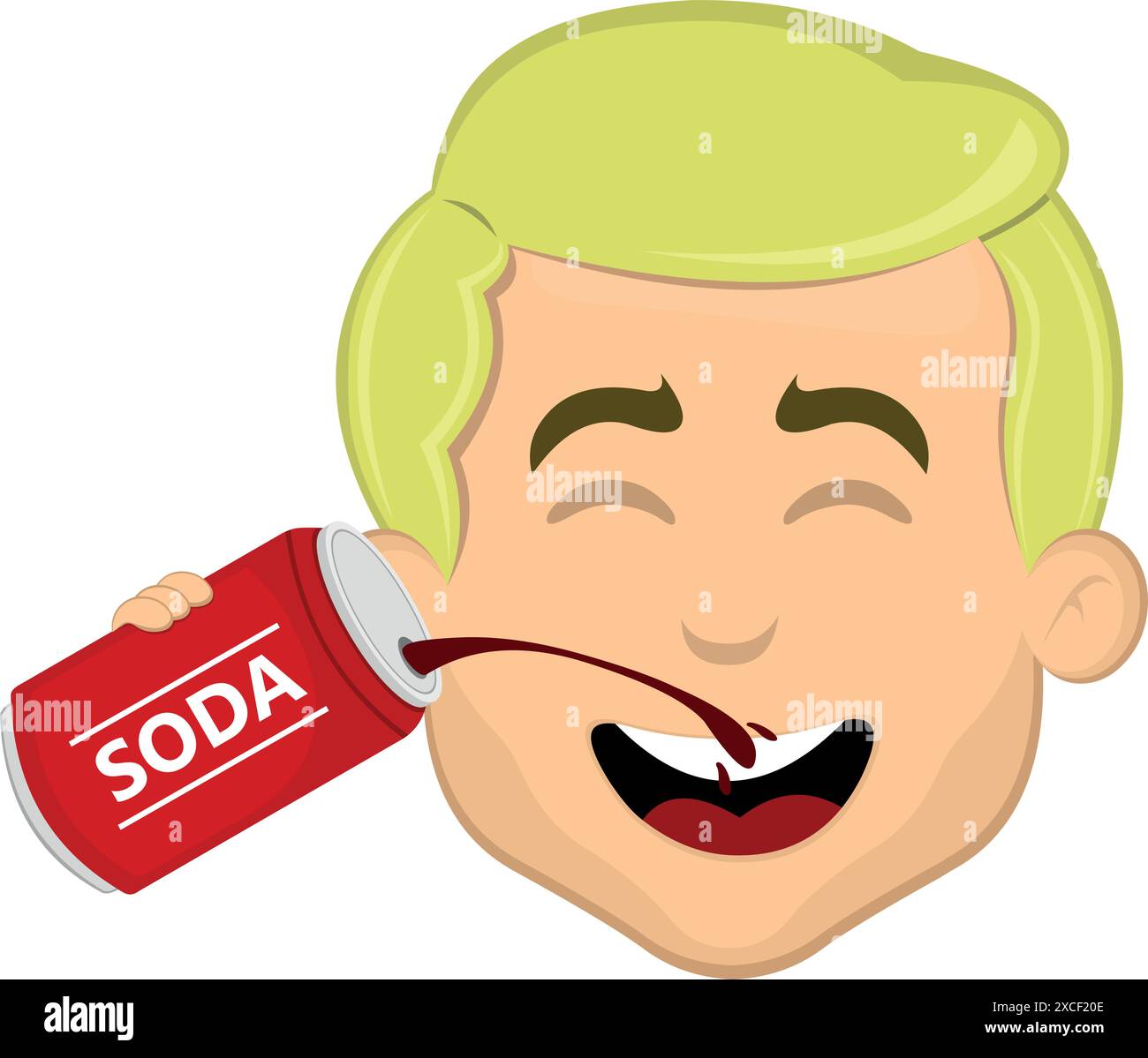 Vektor-Illustration Gesicht Mann Cartoon blond, trinkend eine Dose Soda Cola Stock Vektor