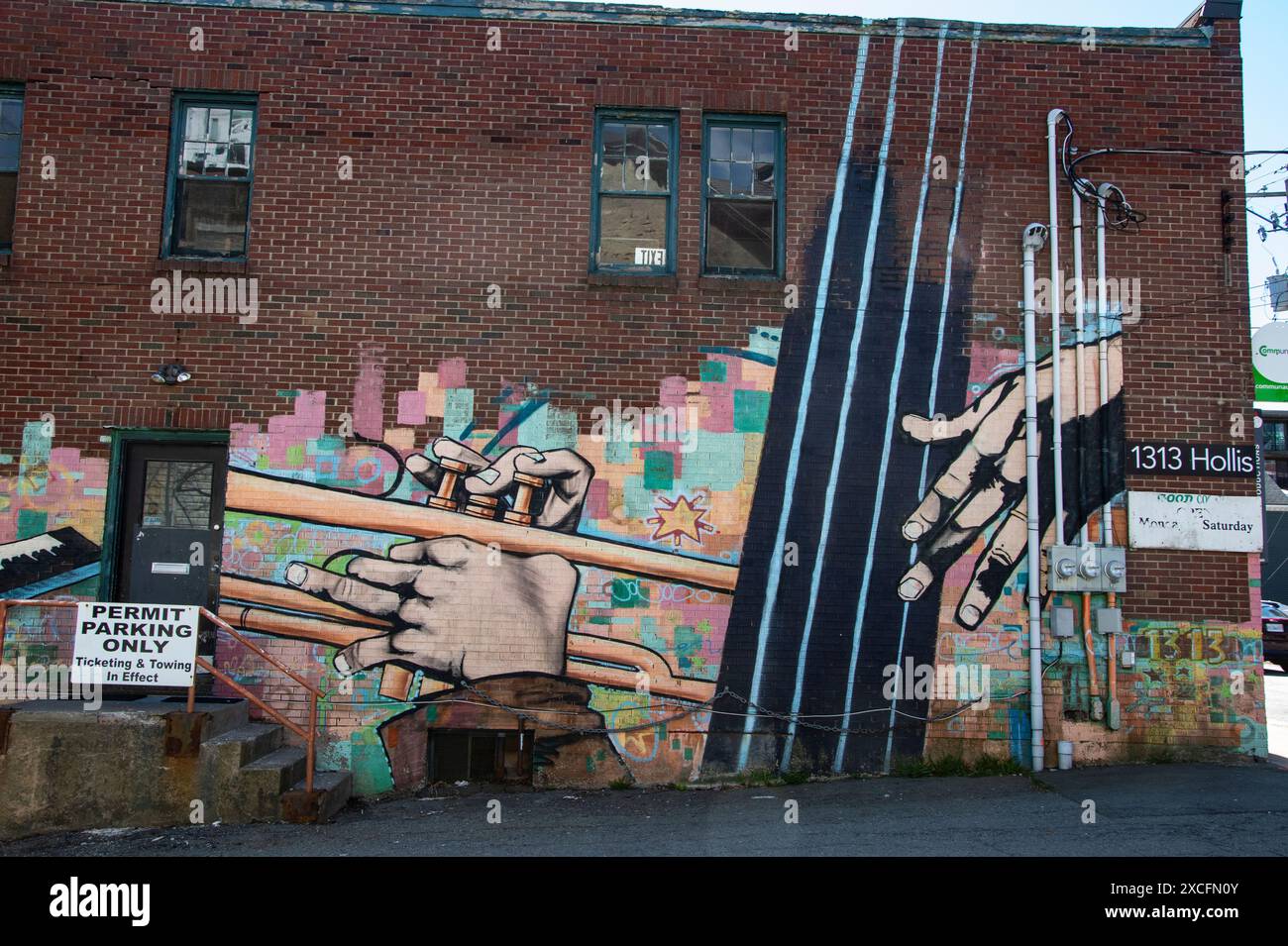 Jazzgemälde in der Hollis Street in der Innenstadt von Halifax, Nova Scotia, Kanada Stockfoto