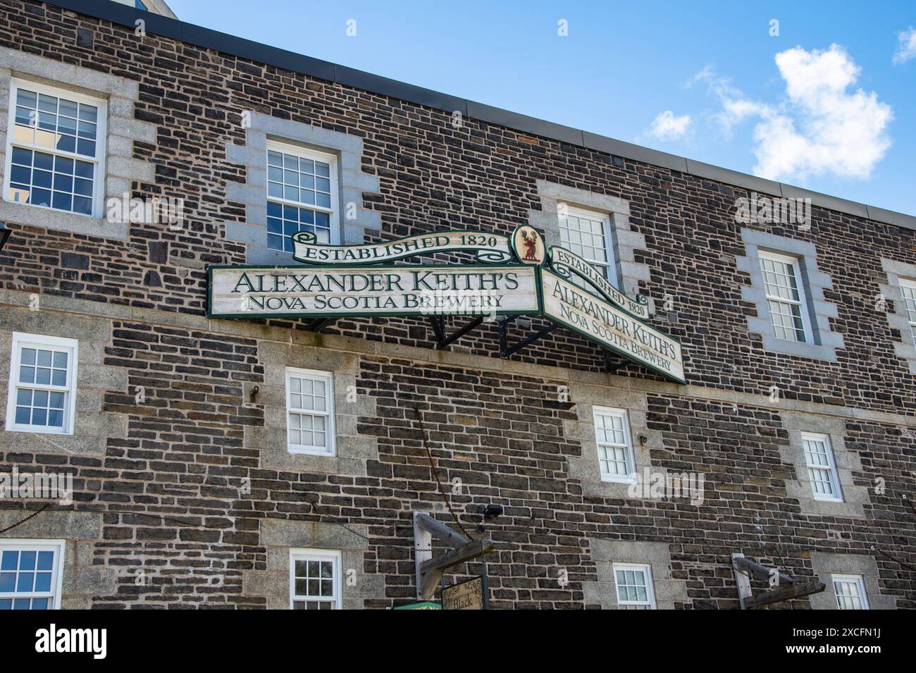 Alexander Keith's Brewery Schild an der Lower Water Street im Zentrum von Halifax, Nova Scotia, Kanada Stockfoto