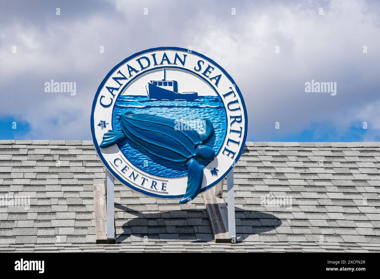 Schild mit dem Canadian Sea Turtle Centre an der Uferpromenade in Halifax, Nova Scotia, Kanada Stockfoto