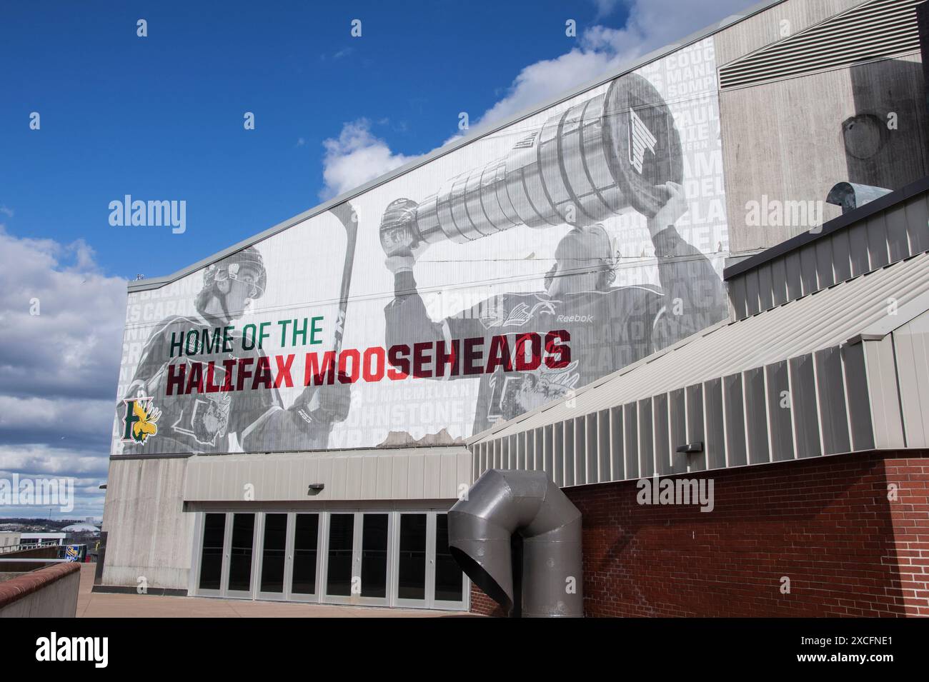 Halifax Mooseheads Schild am Scotiabank Centre in Downtown Halifax, Nova Scotia, Kanada Stockfoto