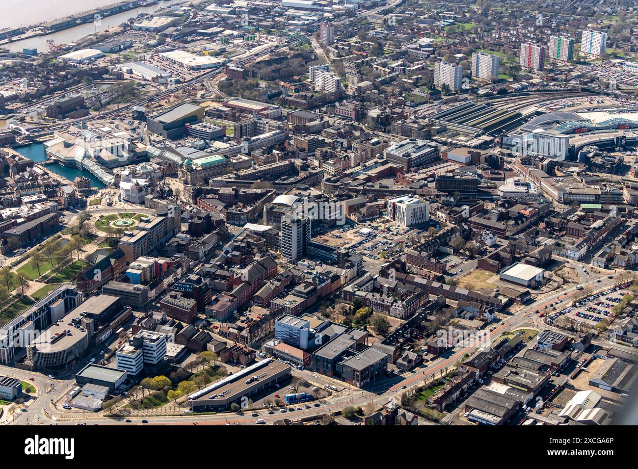 Luftbild von Albion Square auf Jameson Street Hull aus 1500 Fuß, Baugerüst, Klasse 2 gelistet drei Schiffe Wandbild Clea Stockfoto