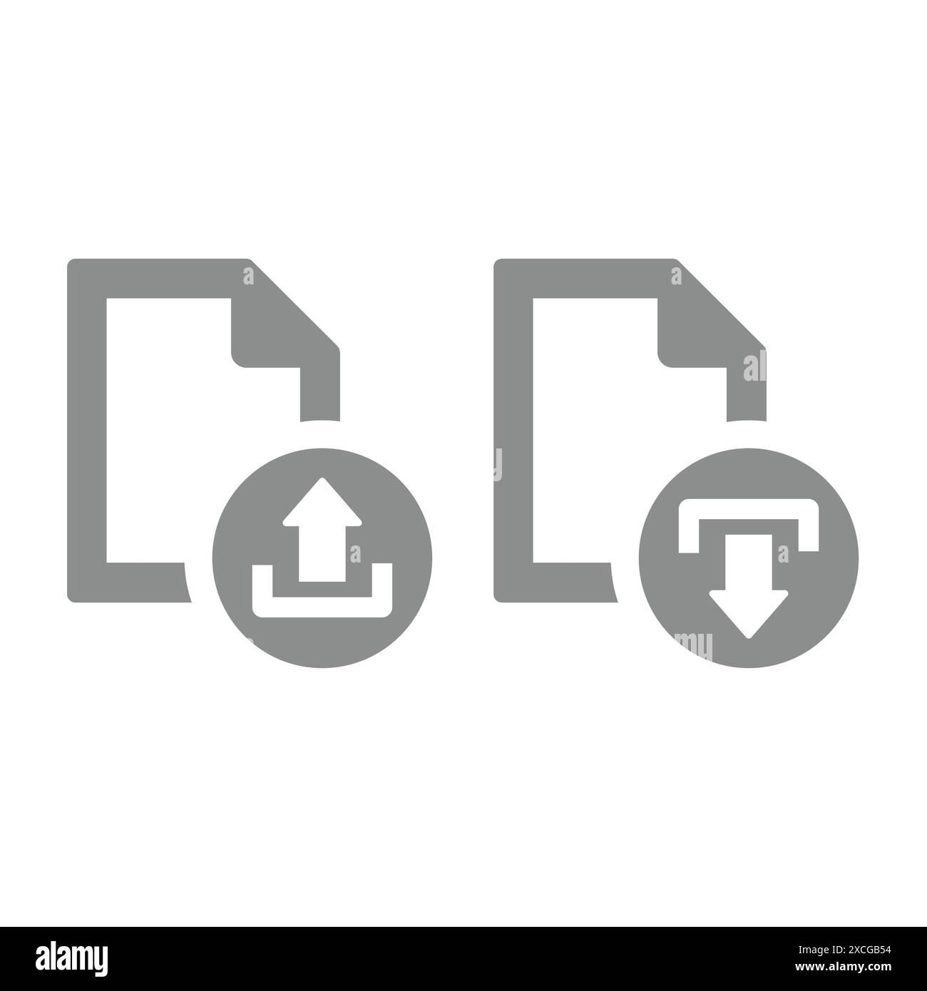 Symbol für das Hochladen und Herunterladen von Dateien. Symbole zum Hochladen und Herunterladen von Dokumenten. Stock Vektor