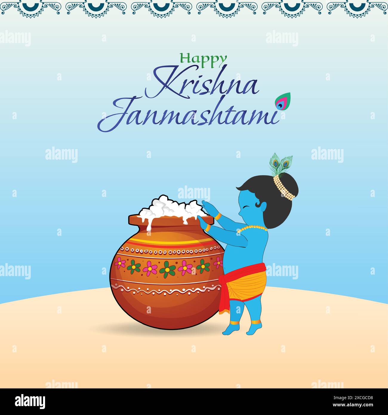 Fröhliches Janmashtami-Festival in Indien, kleine krishna isst Makhan Stock Vektor