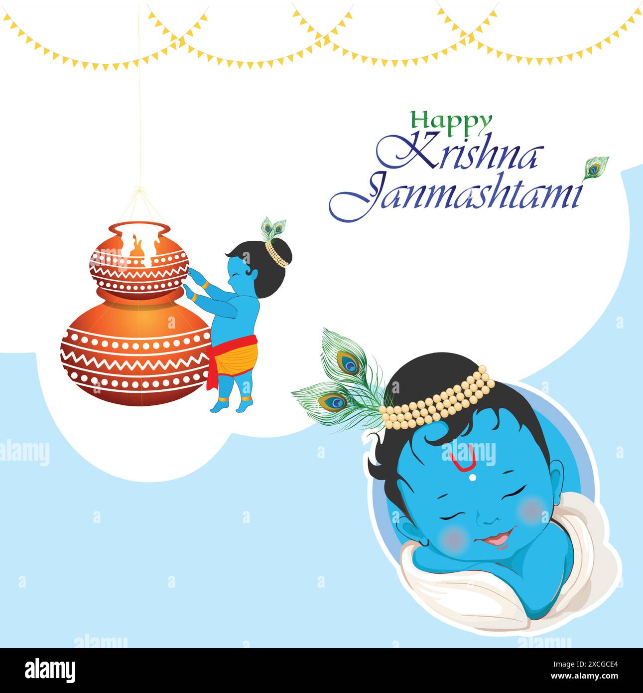 Happy Krishna Janmashtami kreatives Posterdesign mit Hintergrund Stock Vektor