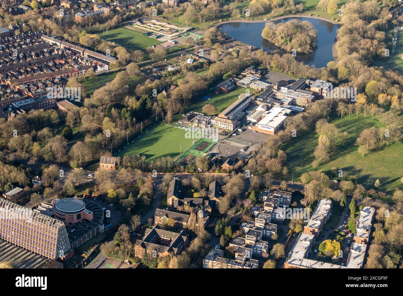 Luftbild der Manchester High School for Girls, aufgenommen aus 1500 Fuß Stockfoto