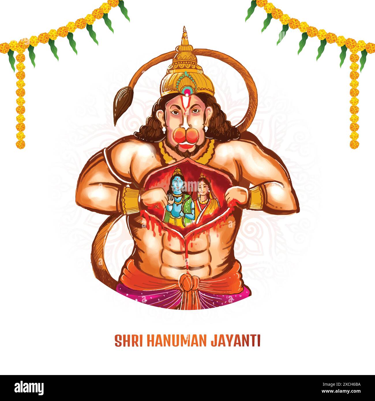 Illustration von Herrn hanuman für hanuman jayanti Festival Card Hintergrund Stock Vektor