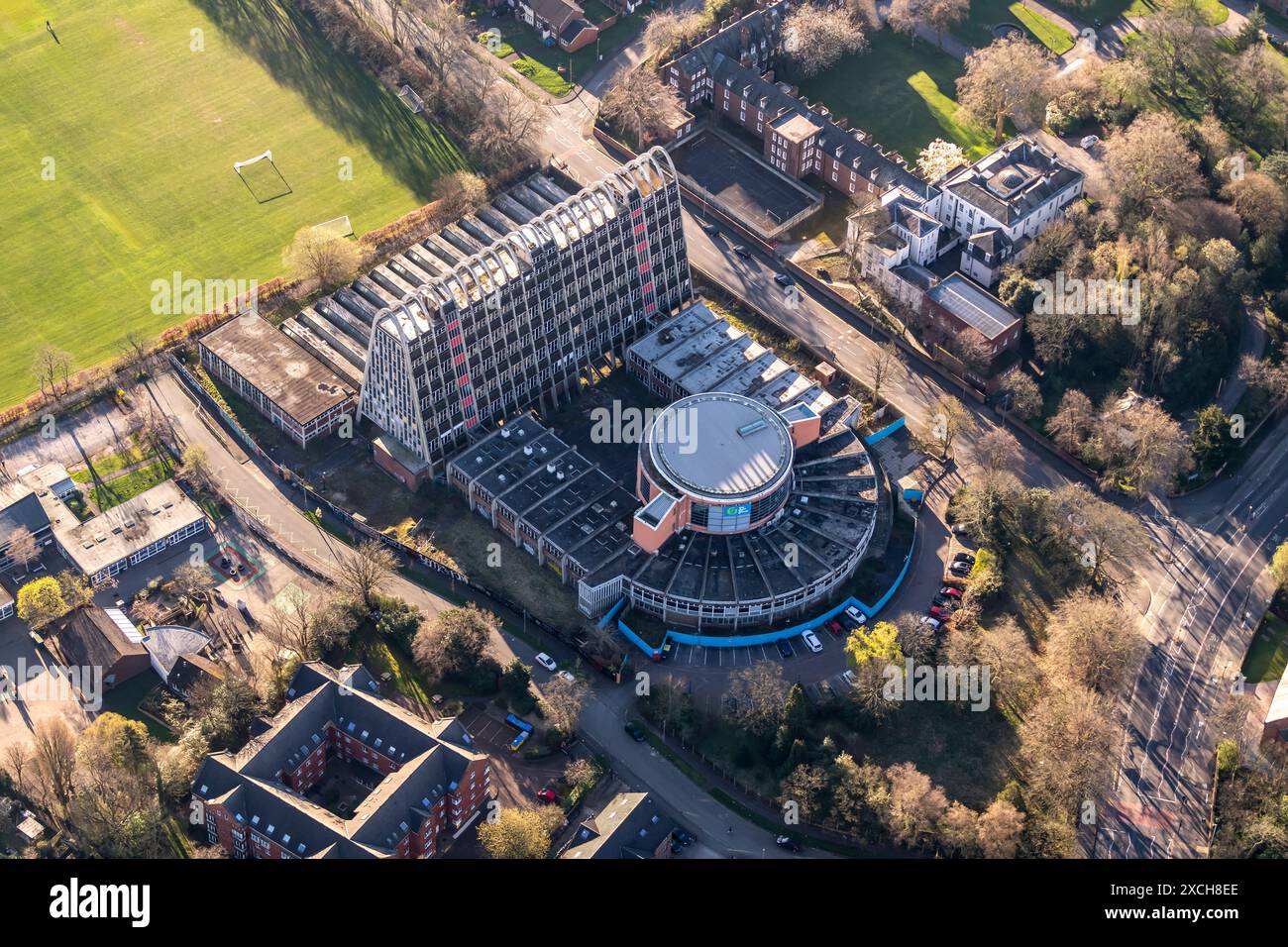 Luftbild des Toastrack-Gebäudes aus 1500 Fuß Stockfoto