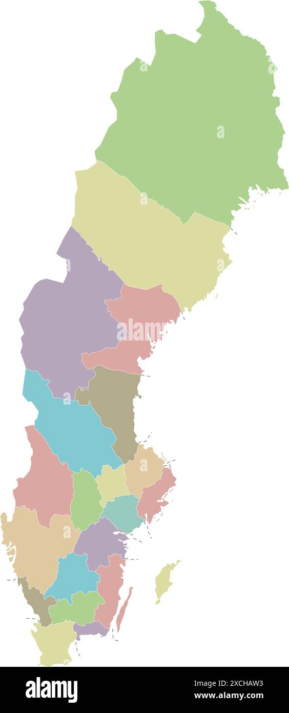 Vektor regionale leere Karte von Schweden mit Grafschaften und Verwaltungseinheiten. Bearbeitbare und klar beschriftete Ebenen. Stock Vektor