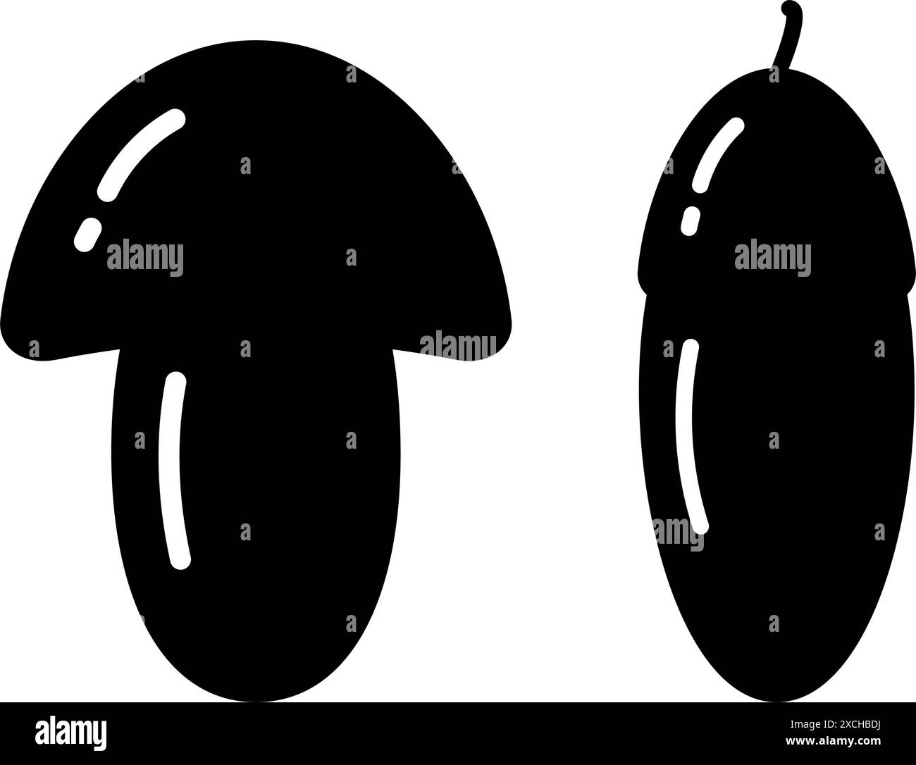 Pilz- und Acorn-Silhouette. Traditionelles Herbstgemüse. Logo, Aufkleber, Symbol Design Konzept Set aus 2 Isolate EPS Vector. Karten, Poster, Banner, Broschüre, Werbeaktion, Werbung oder Preis, Etikettenidee Stock Vektor