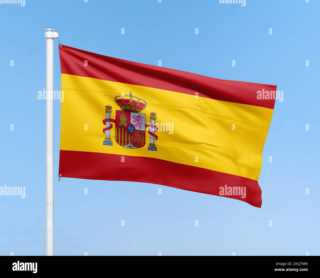 Schwenkende Flagge. Abbildung der spanischen Nationalflagge. Flagge von Spanien Stockfoto