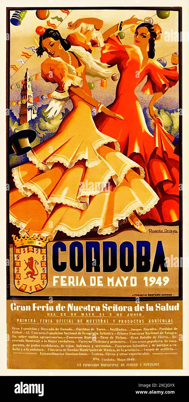 ANAYA, Ricardo. Córdoba, Feria de Mayo, Gran Feria de Nuestra Señora de la Salud, 1949. - Poster Mit Vintage-Druck Stockfoto
