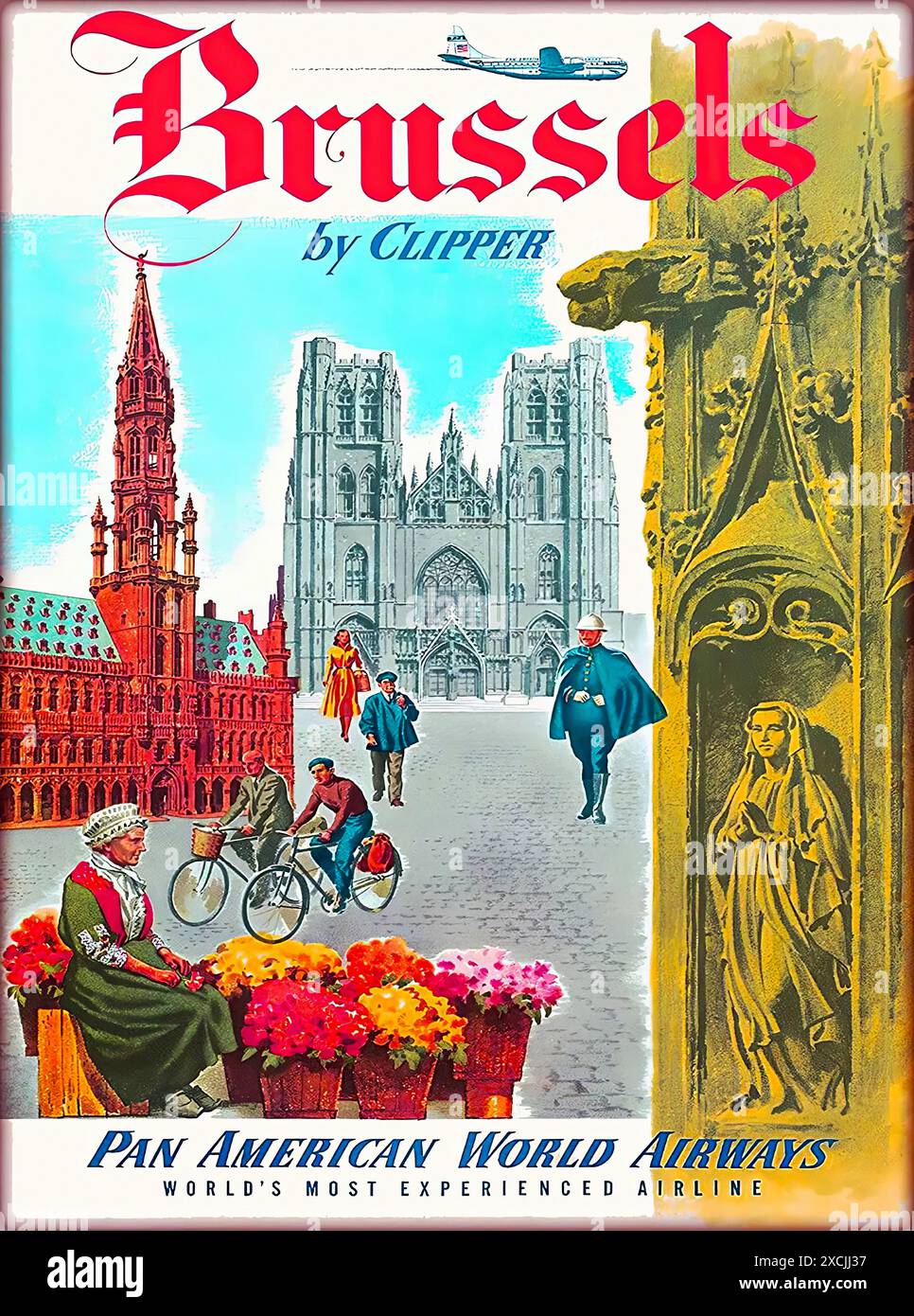 Brussels by Clipper, Pan American World Airways – Poster mit Vintage-Print Stockfoto
