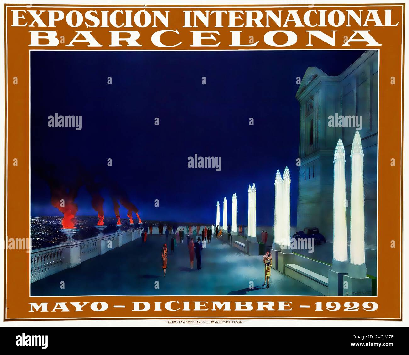 Exposicion Internacional Barcelona, Mai-Dezember 1929. - Vintage-Reiseposter Stockfoto