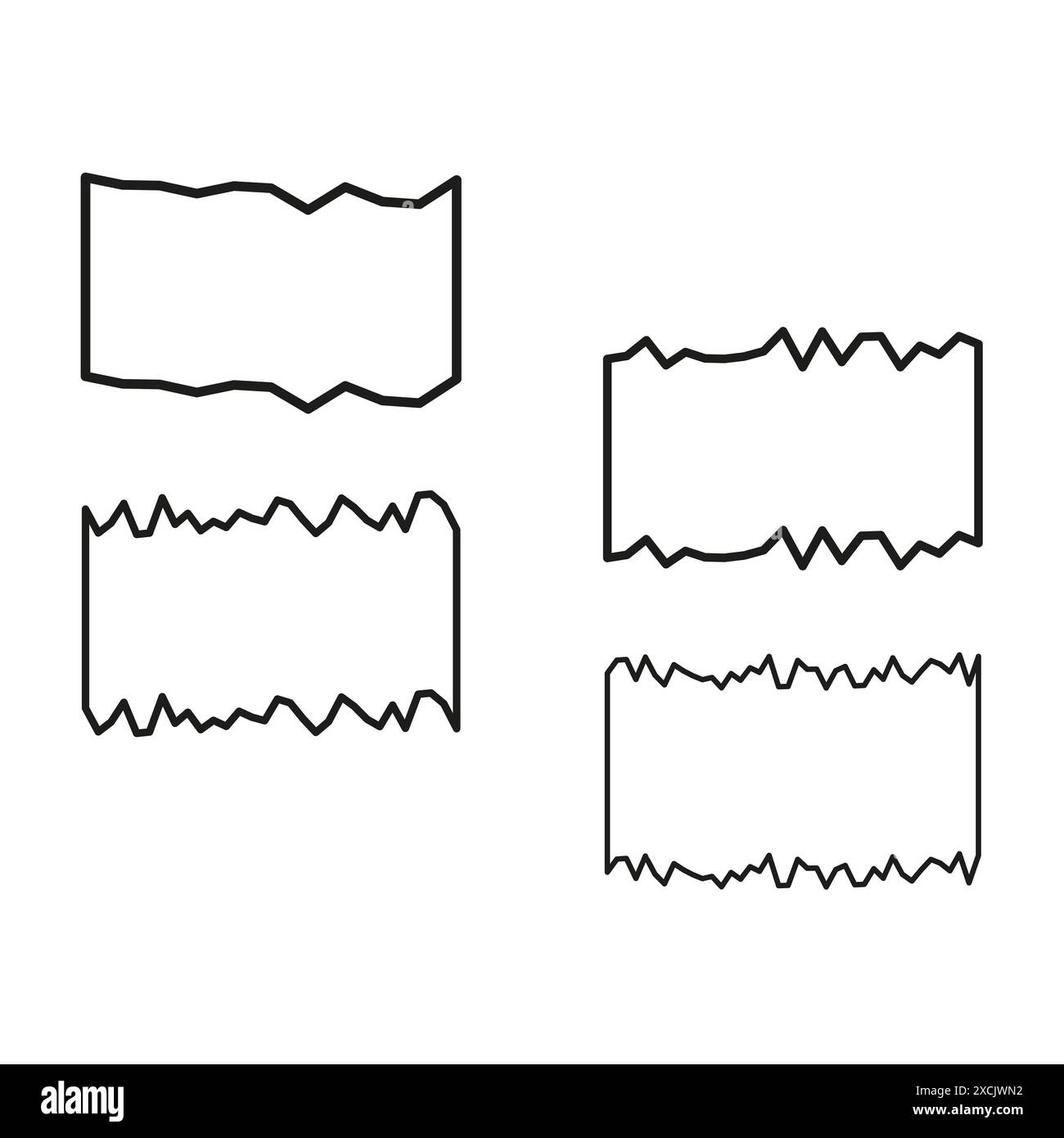 Gerissene Papierrahmen. Gezackter Kantenvektor. Rahmen für leere Notizen. Grobe Umrisskonstruktion. Stock Vektor