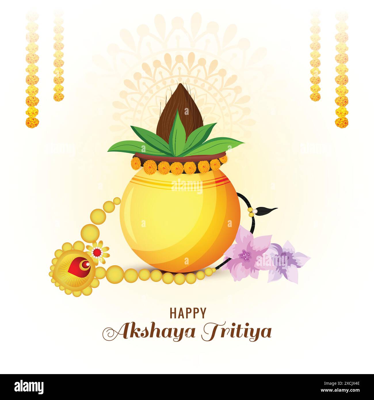 Akshaya Tritiya Feier mit goldenem kalash Hintergrund Stock Vektor