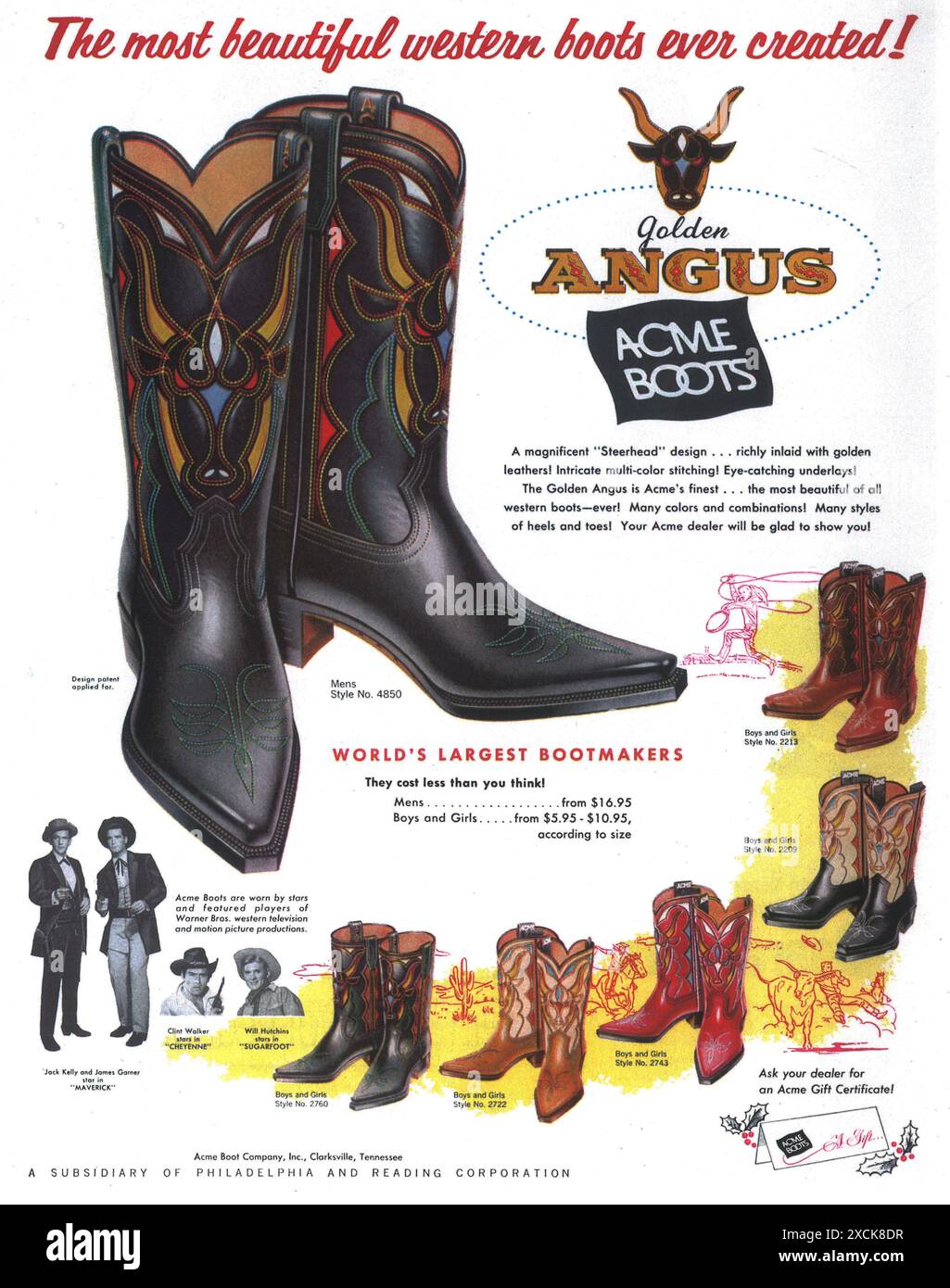 1960 Anzeige für Acme Boots Stockfoto