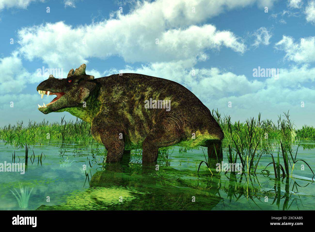 Estemmenosuchus uralensis war ein allesfressenes Therapietier, das in der permischen Zeit Russlands lebte. Stockfoto