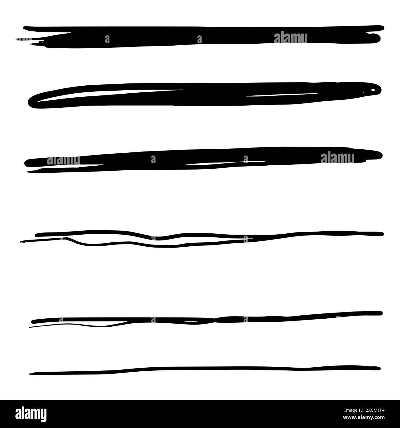 Handgezeichnete Sammlung von handgezeichneten Linien, Pinsellinien, Pinselstriche, Unterstreichen in abstrakter Doodle-Linienart, in Vektorillustration Stock Vektor