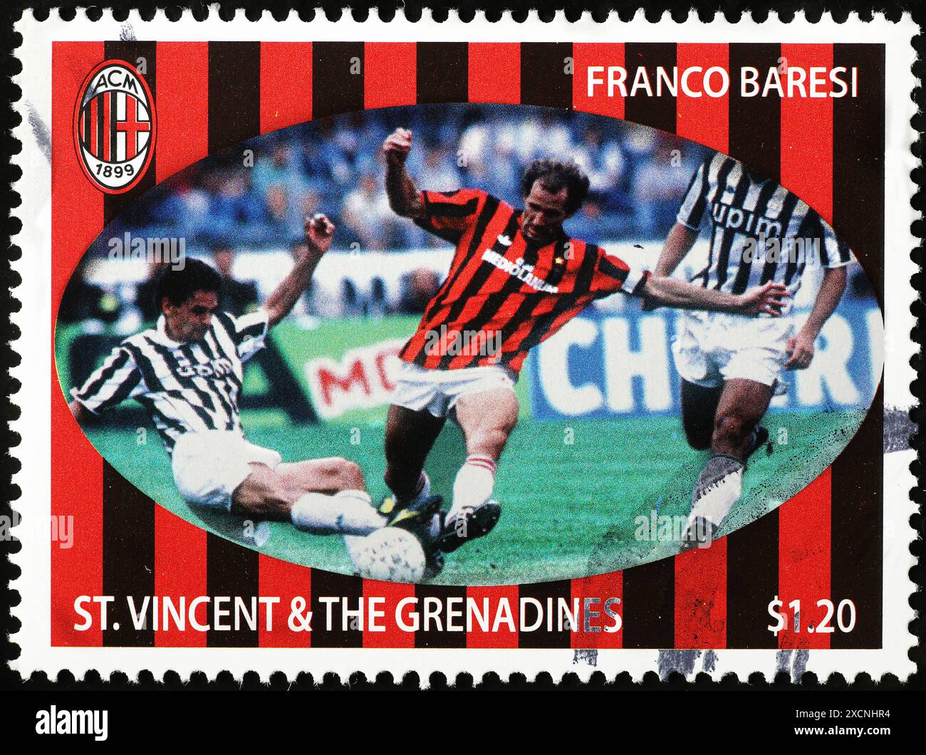 Italienischer Fußballspieler Franco Baresi auf Briefmarke Stockfoto