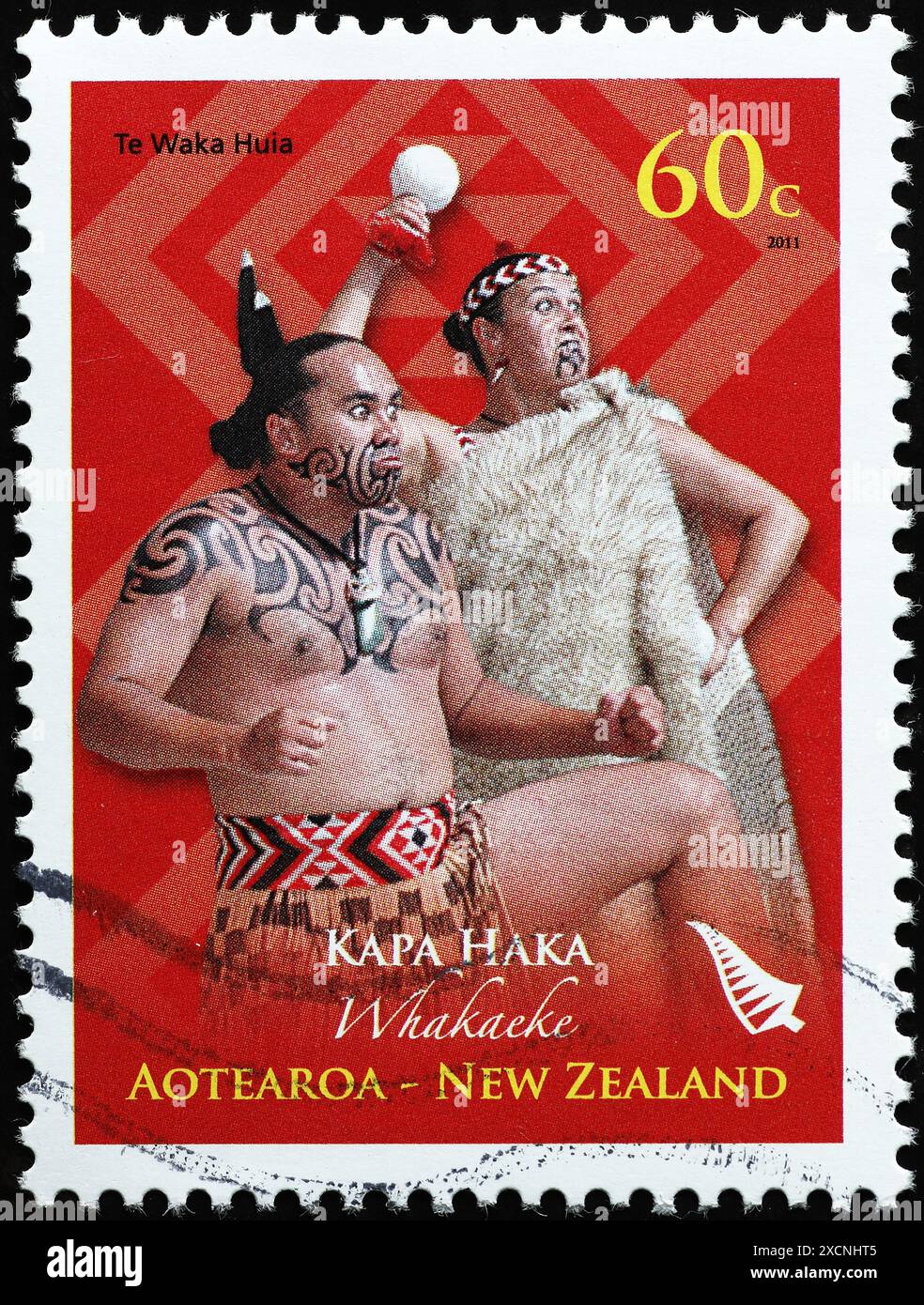 Maori tanzen Kapa Haka auf Briefmarken Stockfoto