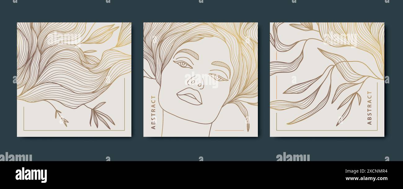 Vektor Frau Gesichtslinie Design, Schönheit Natur Logo, weibliche Haar Salon Prints. Blumen Mode Illustrationen, Kosmetik, Spa, Pflege Zeichnen Stock Vektor