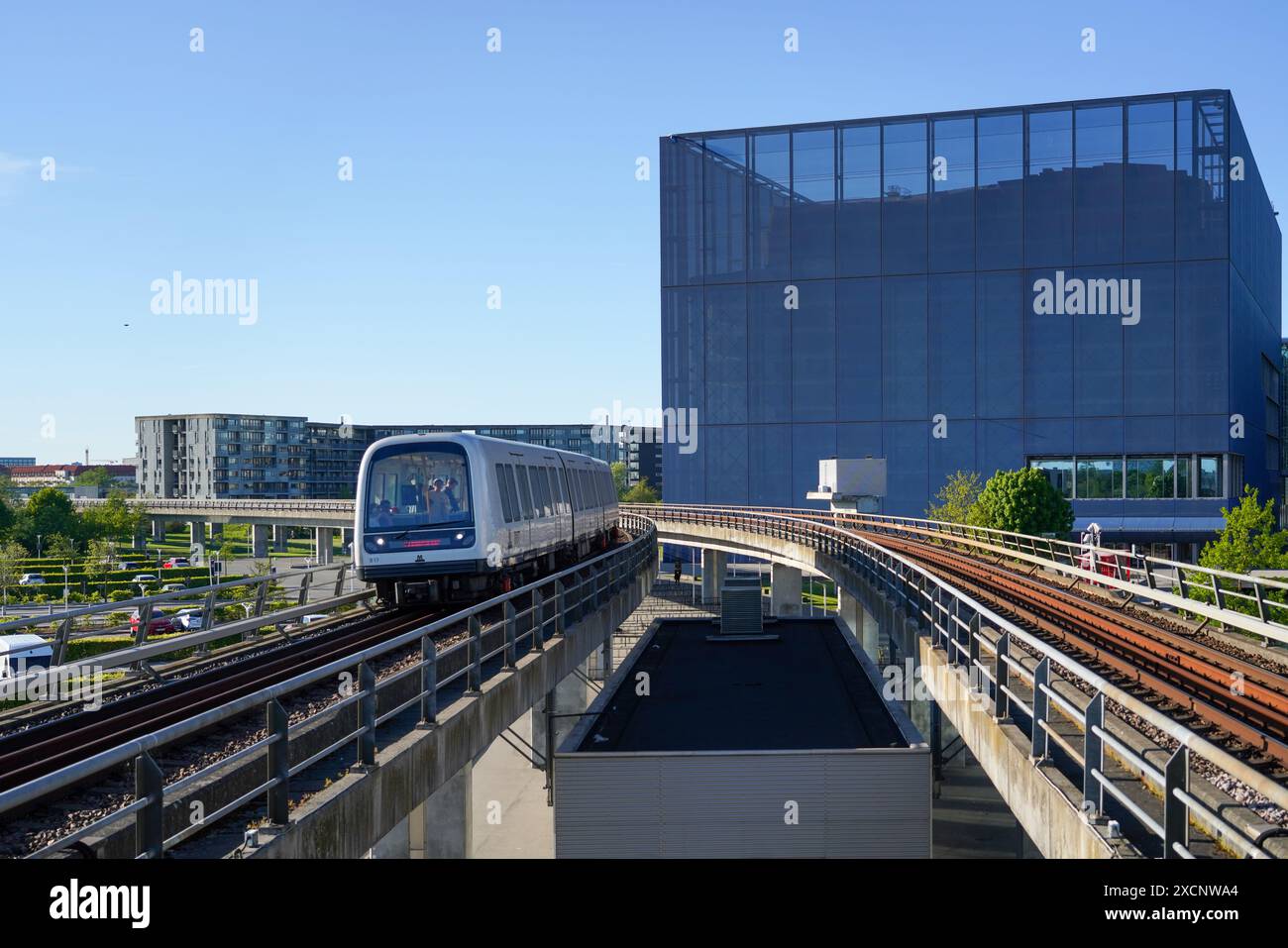 U-Bahn bei Danish Broadcasting Corporation, Danmarks Radio, DR Konzerthalle in Ørestad, Amager, Kopenhagen, Dänemark Stockfoto