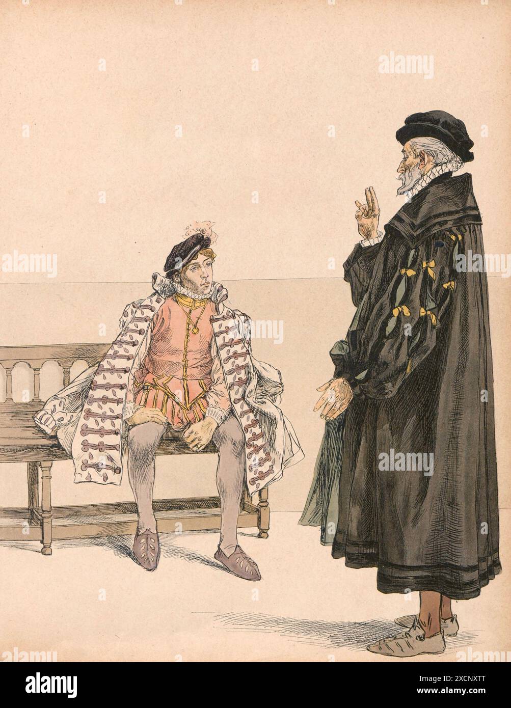 Heinrich von Navarra, der spätere Heinrich IV. Von Frankreich, unterrichtete Unterricht bei seinem Lehrer Florent Chrestien. Illustration von Hermann Vogel in Henri IV., geschrieben von Georges Montorgueil und veröffentlicht 1907 von Boivin. Stockfoto