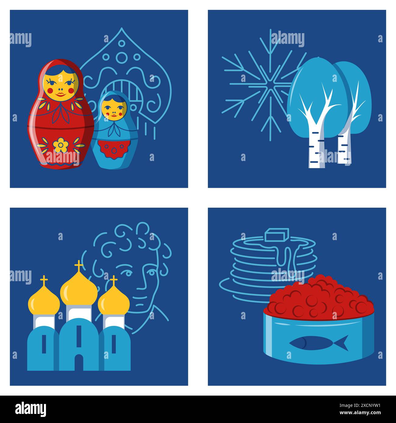Poster mit traditionellen Symbolen Russlands. Vektorabbildung. Stock Vektor