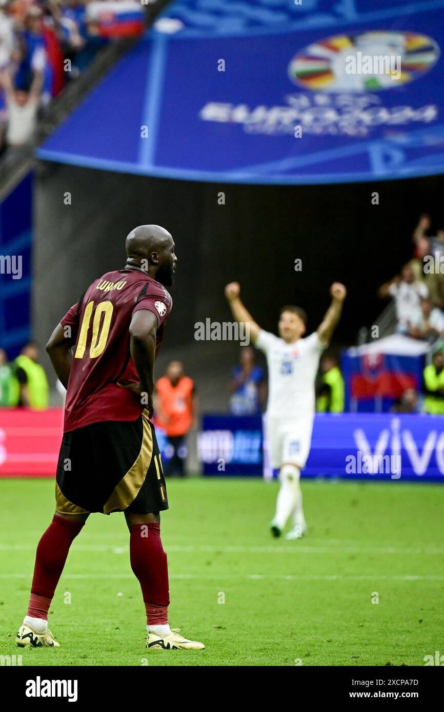 Der belgische Romelu Lukaku wurde während eines Fußballspiels zwischen der belgischen Fußballnationalmannschaft Red Devils und der Slowakei am Montag, den 17. Juni 2024, in Frankfurt am Main, dargestellt, dem ersten Spiel in der Gruppenphase der UEFA Euro 2024-Europameisterschaft. BELGA FOTO DIRK WAEM Stockfoto