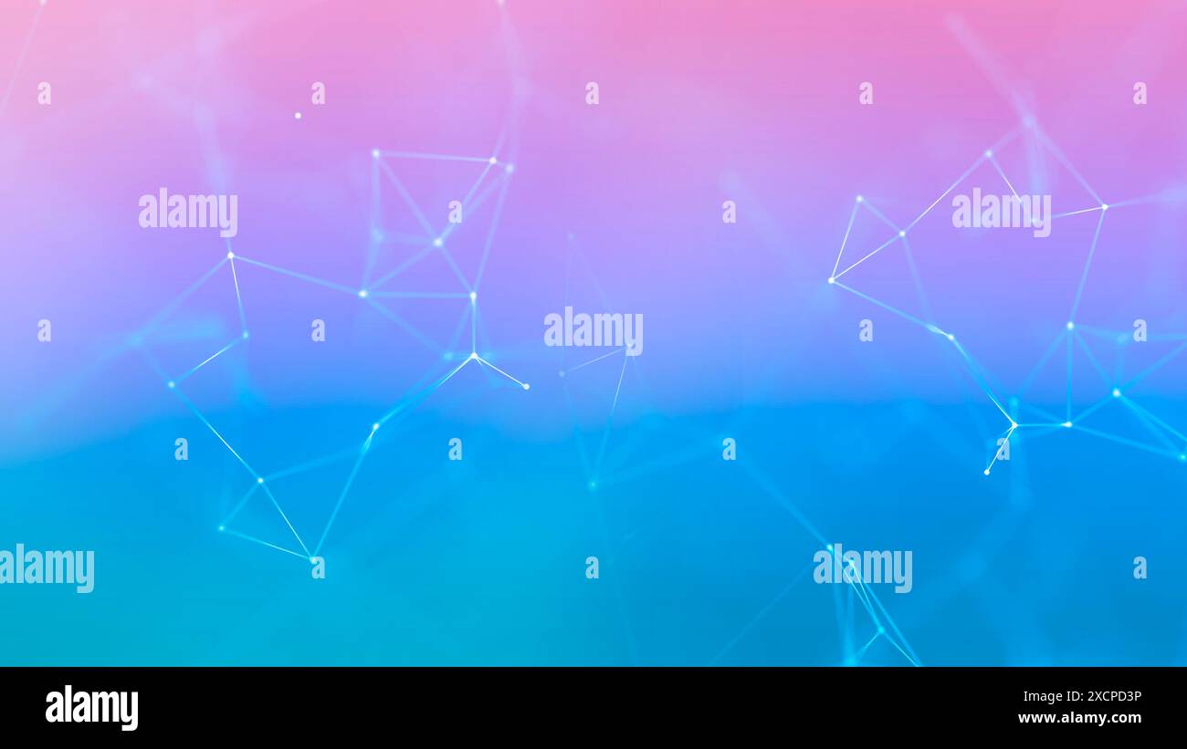 Abstrakte Dreiecksnetzwerke, die Punkte verbinden. Hintergrund des geometrischen Plexus. Das Konzept der neuronalen, wissenschaftlichen oder technologischen Verbindung. Stockfoto