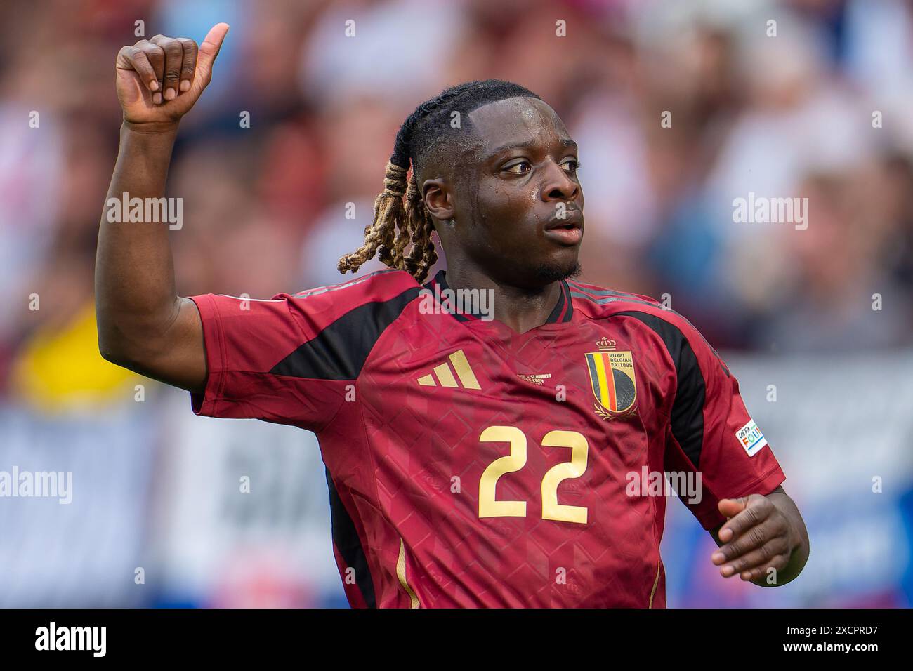 FRANKFURT, DEUTSCHLAND 17. JUNI Jeremy Doku aus Belgien feiert beim