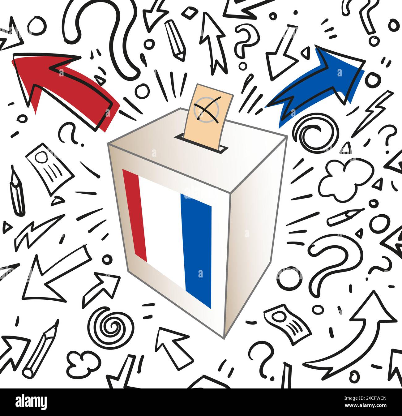 Frankreich Stimmzettel-Symbol mit handgezeichnetem Doodle. Vektorabbildung Stock Vektor