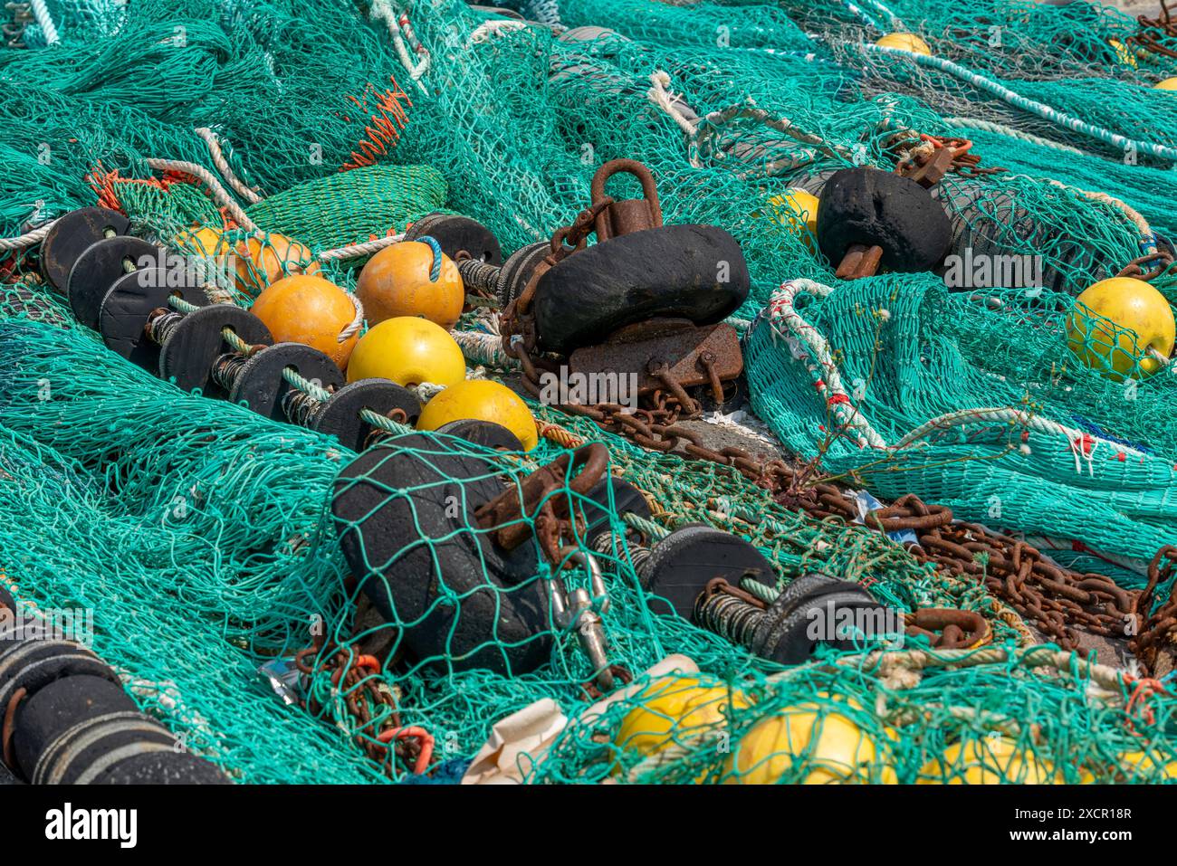 Viele Fischernetze in der Normandie in Nordfrankreich Stockfoto