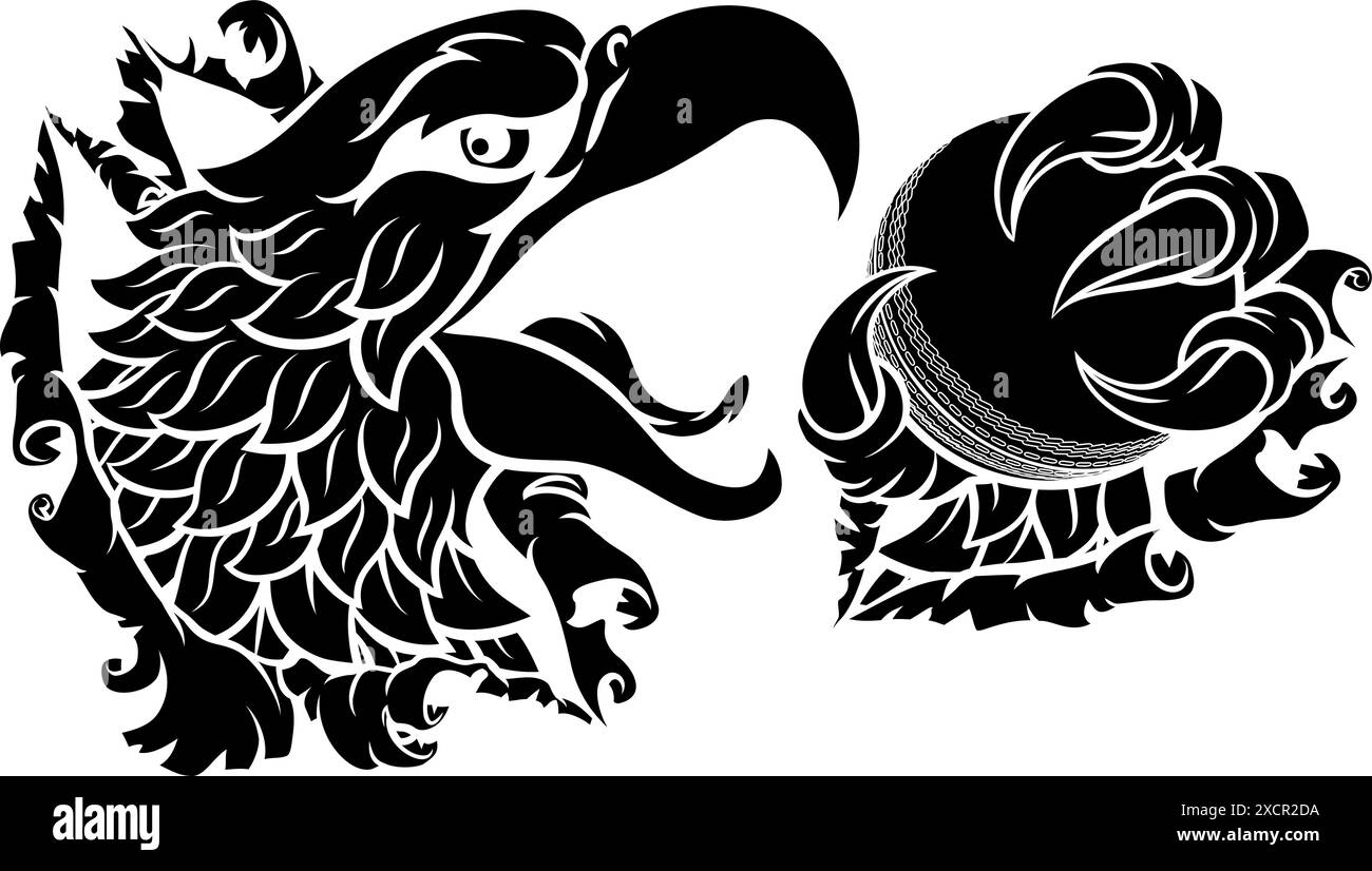 Glatze Eagle Hawk Ripping Cricket Ball Mascot Stock Vektor