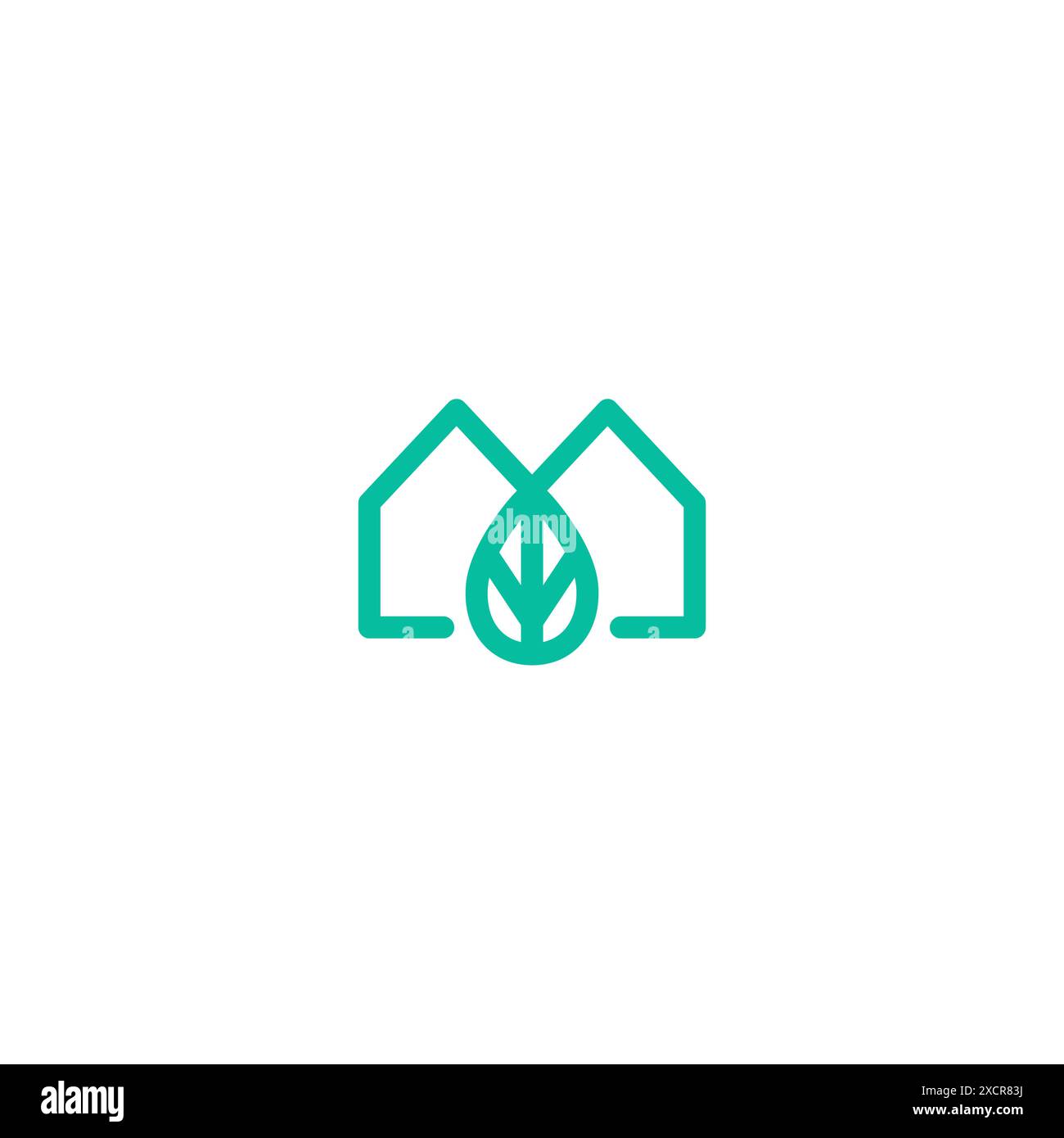 Lineares Logodesign von Leaf Green House. Bio-Home-Logo Stock Vektor