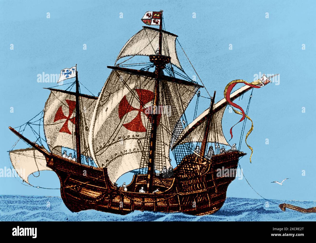Christoph Kolumbus Schiff Santa Maria. Illustration aus dem 19. Jahrhundert. Farbig. Stockfoto