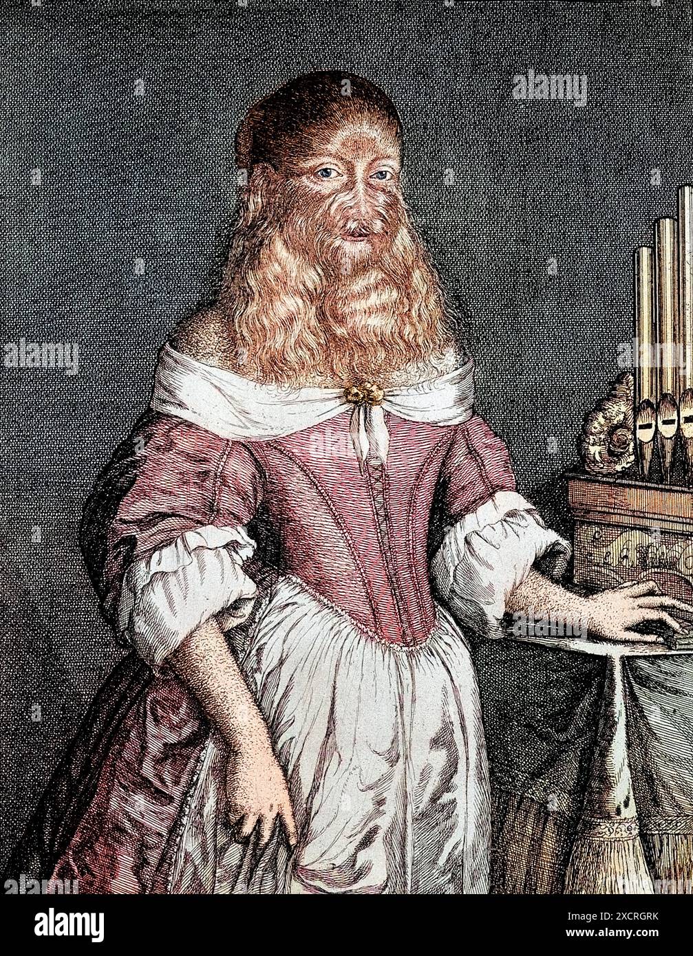 Barbara van Beck (18. Februar 1629 - ?) War eine deutsche Frau, die an einer seltenen genetischen Störung litt, Hypertrichosis universalis, auch bekannt als Ambra Stockfoto