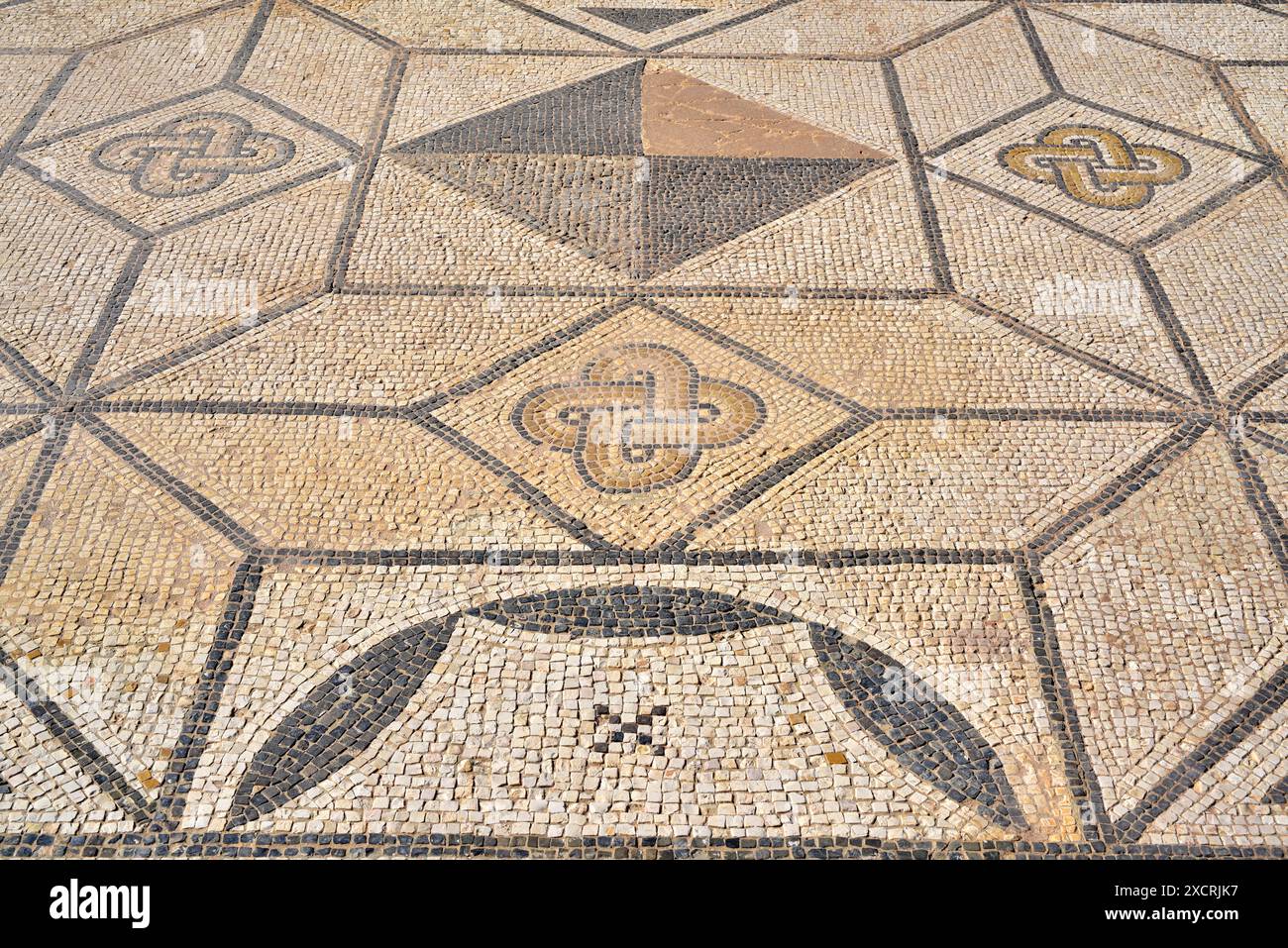 Colonia Clunia Sulpicia, eine antike römische Stadt. Haus 1 Mosaik. Alto de Castro zwischen Coruña del Conde und Peñalba de Castro, Provinz Burgos, C Stockfoto